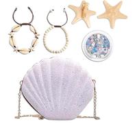 Borsetta da donna a forma di conchiglia, Accessori Mare e Spiaggia - Set di Bellezza da Sirena con Braccialetti di Conchiglia, Portafoglio e Fermagli per Capelli a Forma di Stella Marina