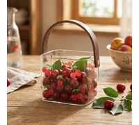 Borsetta in vetro per bevande, Bicchiere unico realizzato a mano da 600 ml con manico in legno, Graziosa borsetta per cocktail per tè freddo, succhi di frutta, decorazioni per il bar di casa, ciliegi