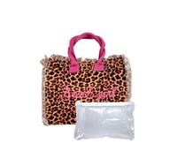Borsetta Mare New Leopard Maculato a Manico Corto con Zip 100% Cotone 30x24x14cm Handbag Spiaggia (Arancione)