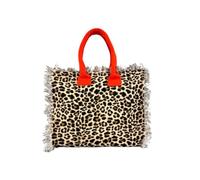 Borsetta Mare New Leopard Maculato a Manico Corto con Zip 100% Cotone 30x24x14cm Handbag Spiaggia (Sabbia)
