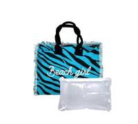Borsetta Mare New Zebra HandBag Casual a Manico Corto con Zip 100% Cotone 30x24x14cm Borsa Spiaggia (Azzurro)
