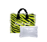 Borsetta Mare New Zebra HandBag Casual a Manico Corto con Zip 100% Cotone 30x24x14cm Borsa Spiaggia (Verde)
