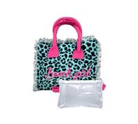 Borsetta Mini New Leopard Maculato con Zip e Tracolla 100% Cotone 20x16x8cm Borsa Spiaggia (Azzurro)