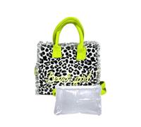 Borsetta Mini New Leopard Maculato con Zip e Tracolla 100% Cotone 20x16x8cm Borsa Spiaggia (Bianco)