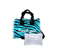 Borsetta Mini New Zebra a Manico Corto con Zip e Tracolla 100% Cotone 20x16x8cm Borsa Spiaggia (Azzurro)