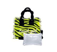 Borsetta Mini New Zebra a Manico Corto con Zip e Tracolla 100% Cotone 20x16x8cm Borsa Spiaggia (Verde)