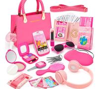 Borsetta per Bambine con Accessori, La Mia Prima Borsa Set con Trucchi Giocattolo, Telefono Portafoglio Chiavi Cuffia Carte di Credito, Gioco di Finzione Set di Borsette della Principessa Rosa 3 Anni+