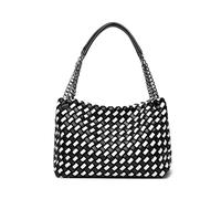 Borsetta Tracolla Donna Piccola Borsa a tracolla da donna in morbida pelle intrecciata con catena, alla moda. a for la spesa femminile(White Black)