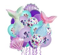 Borsgye Mermaid Tail Foil Palloncini Conchiglie Oceano Elio Mylar Viola Palloncini Colorati Brillanti Blu Glitter in Lattice Per La Decorazione Della Festa Di Compleanno - Nuovo