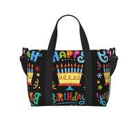 Borsone a mano con motivo a torta di buon compleanno, può essere indossato a tracolla o a spalla, adatto per viaggi e campeggio.