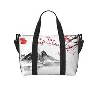 Borsone a mano con motivo di sole rosso monte giapponese, può essere indossato a tracolla o a spalla, adatto per viaggi e campeggio.