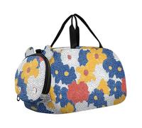Borsone a pois con fiore vettoriale con scomparto per scarpe, grande capacità, per fine settimana e notte, per scuola, pratica, sport, viaggi, fiore di vettore del fiore del punto di polka