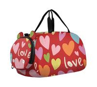 Borsone a tema San Valentino con cuori rossi e scomparto per scarpe, multifunzionale, per bambini, per la notte, per spiaggia, nuoto, piscina, sport