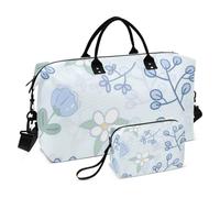Borsone blu fresco e bello floreale da portare a spalla, borsa da allenamento per il fine settimana con borsa da toilette per viaggi di lavoro pieghevole, Floreale fresco e bello blu, 1 size