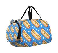 Borsone blu per hot dog fast food con scomparto per scarpe leggero per bambini borsa da notte per pratica scolastica, sport, viaggi