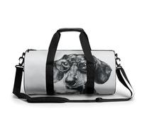 Borsone cilindrico con cane bassotto che indossa occhiali da viaggio, borsa da palestra per donne e uomini, borsa da allenamento sportiva con tracolla