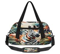 Borsone colorato con foglie zebrate per bambini, per ragazze e ragazzi, stampa zebrata, leggera, borsa sportiva da palestra per bambini, piccola borsa da viaggio per la danza, Foglie Zebr, 18.5L x