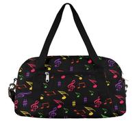 Borsone colorato con note musicali per bambini per ragazze e ragazzi, nero leggero, borsa sportiva da palestra per bambini, piccola borsa da viaggio da portare con sé durante la notte, Nota musicale