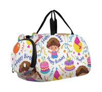 Borsone colorato con palloncini per torte di buon compleanno, con scomparto per scarpe, multifunzionale, per bambini, per viaggi, sport, borsone da viaggio