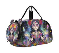 Borsone colorato con teschio di zucchero da donna morta, con scomparto per scarpe, leggero, per la notte, weekender, borsa da viaggio per viaggi, nuoto, danza, danza