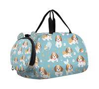 Borsone con cani blu carini cartoni animati con scomparto per scarpe grande capacità borsone sportivo per viaggi, nuoto, danza, balletto