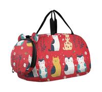 Borsone con gatto rosso con scomparto per scarpe, grande capacità, borsa da viaggio per il fine settimana per viaggi, nuoto, danza, balletto, cartone animato divertente gatto rosso