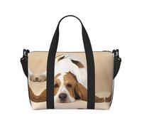 Borsone con motivo Basset Hound, può essere indossato a tracolla o a spalla, adatto per viaggi e campeggio.
