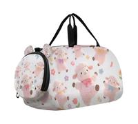 Borsone con motivo di pecore rosa, con scomparto per scarpe, leggero, per viaggi, nuoto, danza, balletto