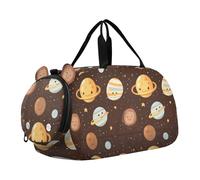 Borsone con pianeti esterni e alfabeto, marrone, con scomparto per scarpe, leggero, ideale per la scuola, lo sport, i viaggi