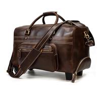Borsone Con Ruote Borsone da viaggio in vera pelle con ruote, for uomo e donna, borse Per Viaggiare(Coffee1)