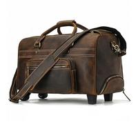 Borsone Con Ruote Borsone da viaggio in vera pelle con ruote, for uomo e donna, borse Per Viaggiare(Dark Brown)