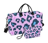 Borsone con stampa leopardata blu-viola, borsa da viaggio per il fine settimana, per sport, palestra, borsa da toeletta per viaggi di lavoro multifunzionale