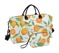 Borsone da allenamento sportivo, set da 2 pezzi, borse da viaggio per la notte, con borsa da toilette per sport, viaggi, motivo floreale, frutti arancioni, Frutti d'arancia con motivo, 1 Size