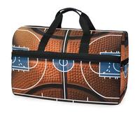Borsone da basket con dettaglio di un borsone da basket nero e arancione per uomini, donne, ragazzi, ragazze, adolescenti, borsa da palestra oversize con scomparto per scarpe durante la notte, fine