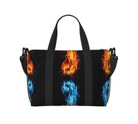 Borsone da boxe con motivo ghiaccio e fuoco, può essere indossato a tracolla o a spalla, adatto per viaggi e campeggio.