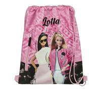 Borsone da ginnastica per ragazze Barbie - Personalizzato con nome - Borsa per scarpe con chiusura di sicurezza e tasca frontale con cerniera - 32 x 41 cm