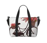 Borsone da palestra a coda di lemure con coda ad anelli per uomini e donne, borsa da viaggio per la notte con scomparto per scarpe borse da allenamento, Bicicletta rossa con fiori, Taglia unica