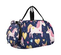 Borsone da palestra a forma di cuore con unicorni e scomparto per scarpe, multifunzionale, per viaggi, nuoto, danza, danza