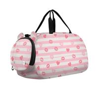 Borsone da palestra a righe bianche pesca con cuore labbra amore con scomparto per scarpe leggero Weekender Overnight Range Bag per spiaggia nuoto piscina sport bolsa para hombre, pesca strisce