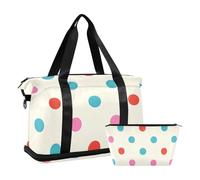 Borsone da palestra alla moda a pois rosso pesca pesca borsone da palestra borsone da portare con sé con borsa da toilette per trekking pieghevole, Alla moda a pois verde acqua pesca rossa, 1 size