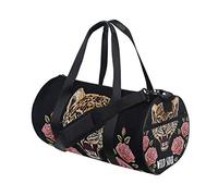 Borsone da palestra alla moda con testa di leopardo e rose rosa, borsone da viaggio in tela, per weekender, per uomo, donna, sport e pernottamento