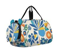 Borsone da palestra artistico floreale blu arancione ornamentale Fusion con scomparto per scarpe grande capacità borsa da viaggio per ragazzi e ragazze