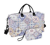Borsone da palestra borsa tote impermeabile a spalla Weekender borsa da notte con borsa da toilette per sport palestra piastrelle senza cuciture portoghese spagnolo italiano, Seamless Piastrelle