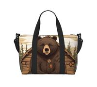 Borsone da palestra carino con piccolo cigno per uomo donna borsa da viaggio per la notte con scomparto per scarpe borse da allenamento, Rustic Lodge Bear, Taglia unica, Borsone da viaggio