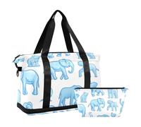 Borsone da palestra con animali blu carini cartoni animati da portare a spalla con tracolla regolabile per viaggi di lavoro set da 2 pezzi, Animale blu carino cartone animato, 1 size