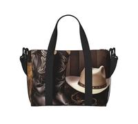 Borsone da palestra con animali selvatici con cervi selvatici per uomini e donne, borsa da viaggio per la notte con scomparto per scarpe borse da allenamento, Cowboy Cappello Nero Stivali Western