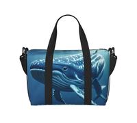 Borsone da palestra con bandiera greca per uomo e donna, borsa da viaggio per la notte con scomparto per scarpe borse da allenamento, Piccola balena blu nuoto, Taglia unica, Borsone da viaggio