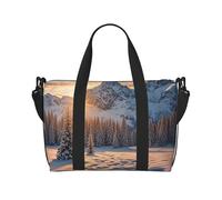 Borsone da palestra con bandiera greca per uomo e donna, borsa da viaggio per la notte con scomparto per scarpe borse da allenamento, Montagne invernali al tramonto, Taglia unica, Borsone da viaggio