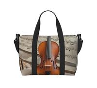 Borsone da palestra con bandiera greca per uomo e donna, borsa da viaggio per la notte con scomparto per scarpe borse da allenamento, Spartito Violino, Taglia unica, Borsone da viaggio