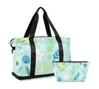 Borsone da palestra con cavalluccio marino, verde chiaro, grande, con tasca bagnata, tracolla regolabile, pieghevole, per uomini e donne